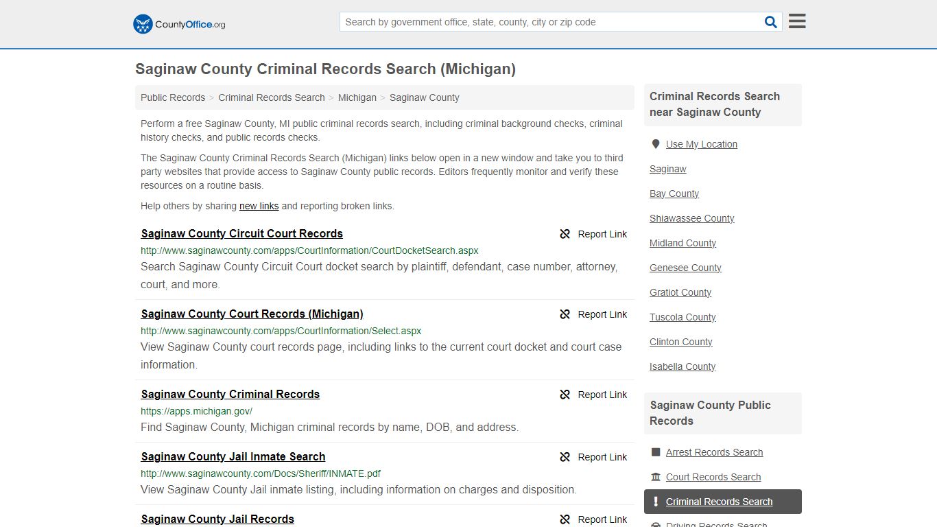 Criminal Records Search - Saginaw County, MI (Arrests, Jails & Most ...